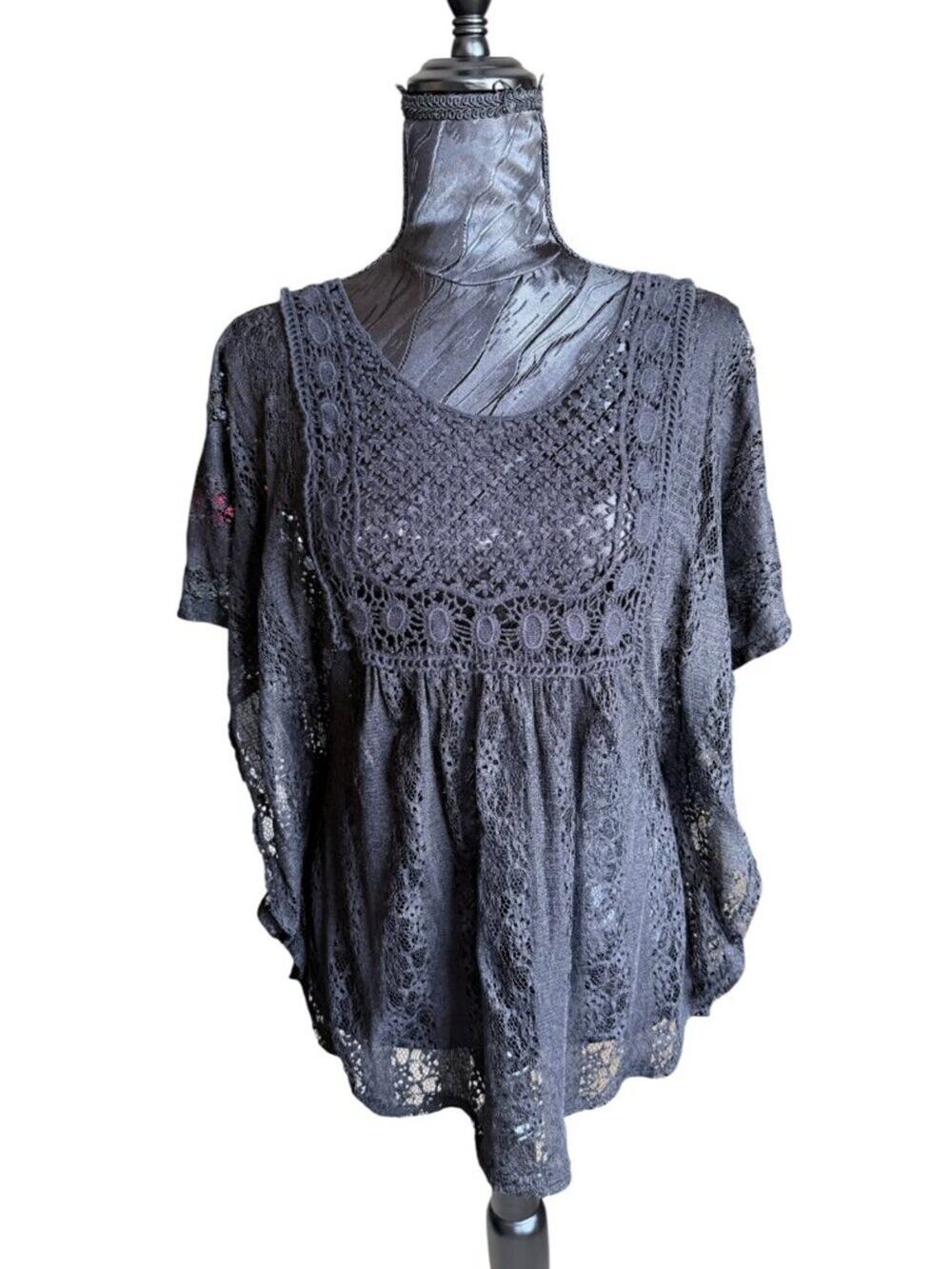 Black Lace Crochet Babydoll Top Open Cutout Back